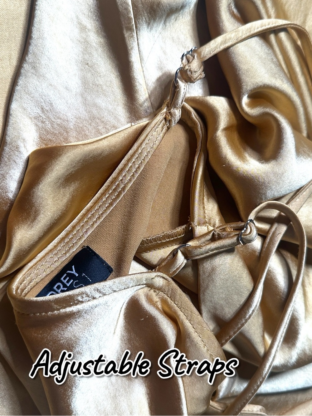 👗 Audrey 3Plus1 Satin Style Cowl Neck Strappy Maxi Dress in Gold. Size Small - Picture 13 of 15